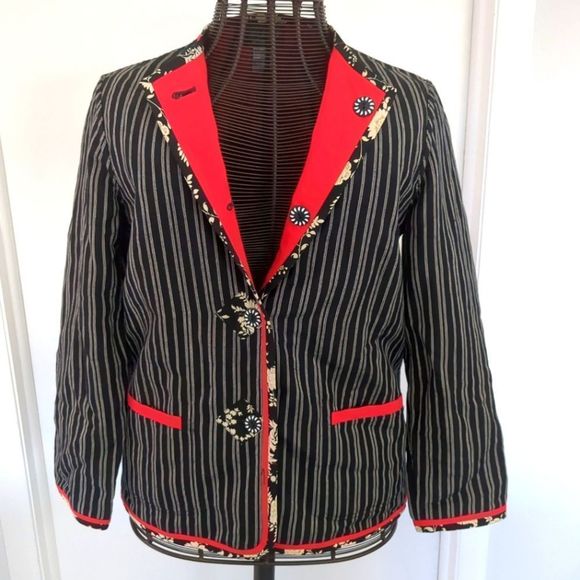 Vintage Koos of course unique red black white button down linen blazer size S - Picture 1 of 7